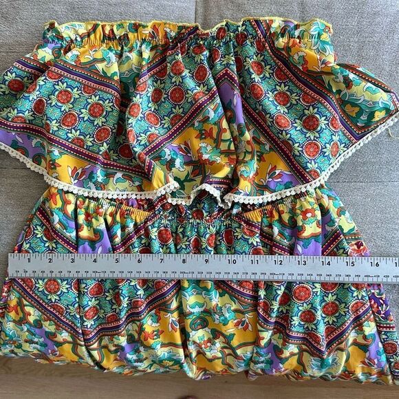 Peach Love CA Peasant Off Shoulder Strapless Ruffle Patchwork Dress Womens S Fri - Picture 6 of 8